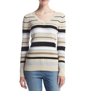 Studio Works Striped Baby Cable Knit Sweater Khaki Gray Black Size X-Large  NWT